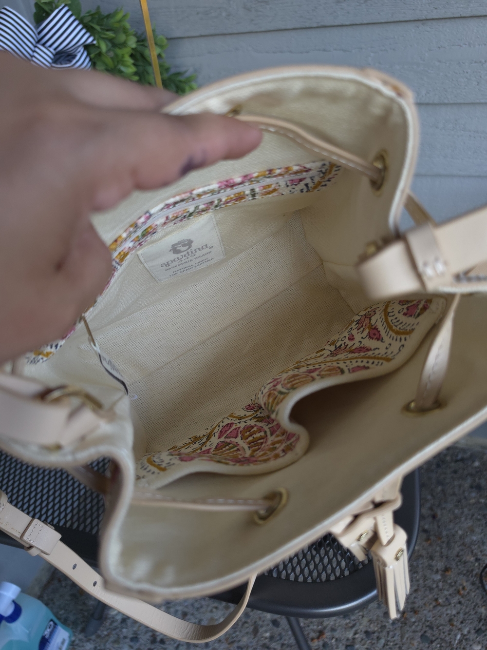Spartina 449 Beige Floral Crossbody with Leather Tassels - Picture 7 of 13